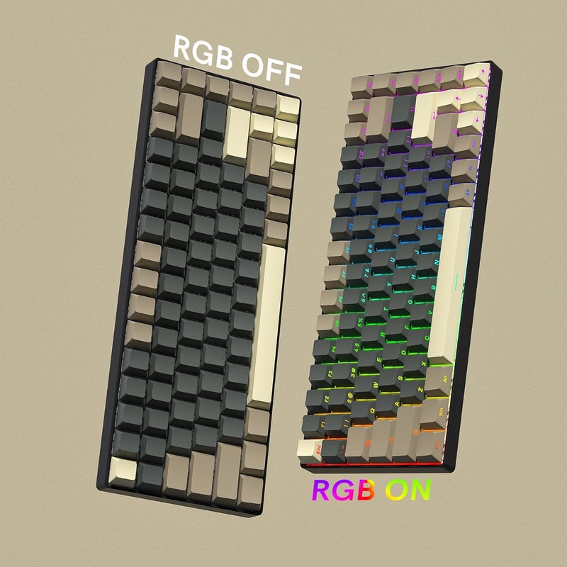 Rainy75 Shine Through Double Shot PBT Keycaps Set, Cherry Profile Custom Keycaps 60 65 75 100 Percent for 61/64/68/84/87/100/104/108 Retro Gaming Mechanical Keyboard, Grey Brown - Image 5
